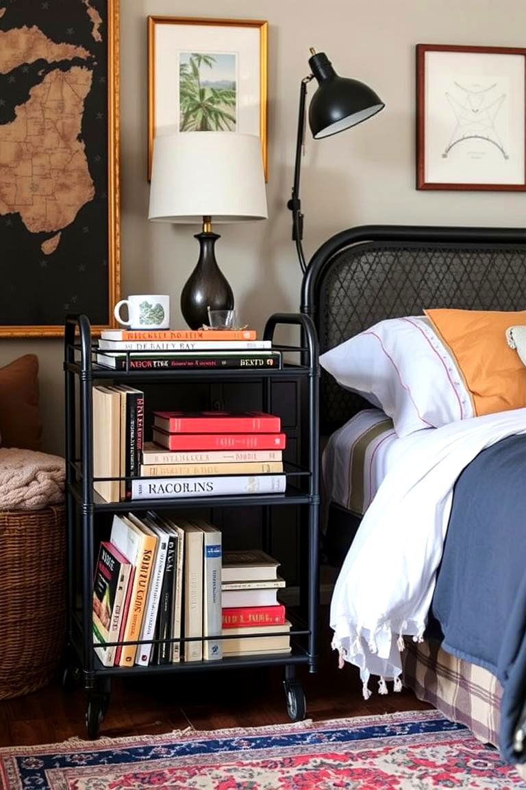 The Rolling Utility Cart - 24 Nightstand Ideas