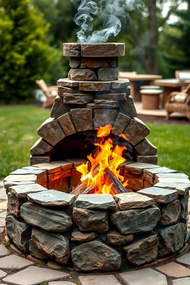 The Rustic Stone Fire Pit with Chimney - 24 Outdoor Fireplace Ideas
