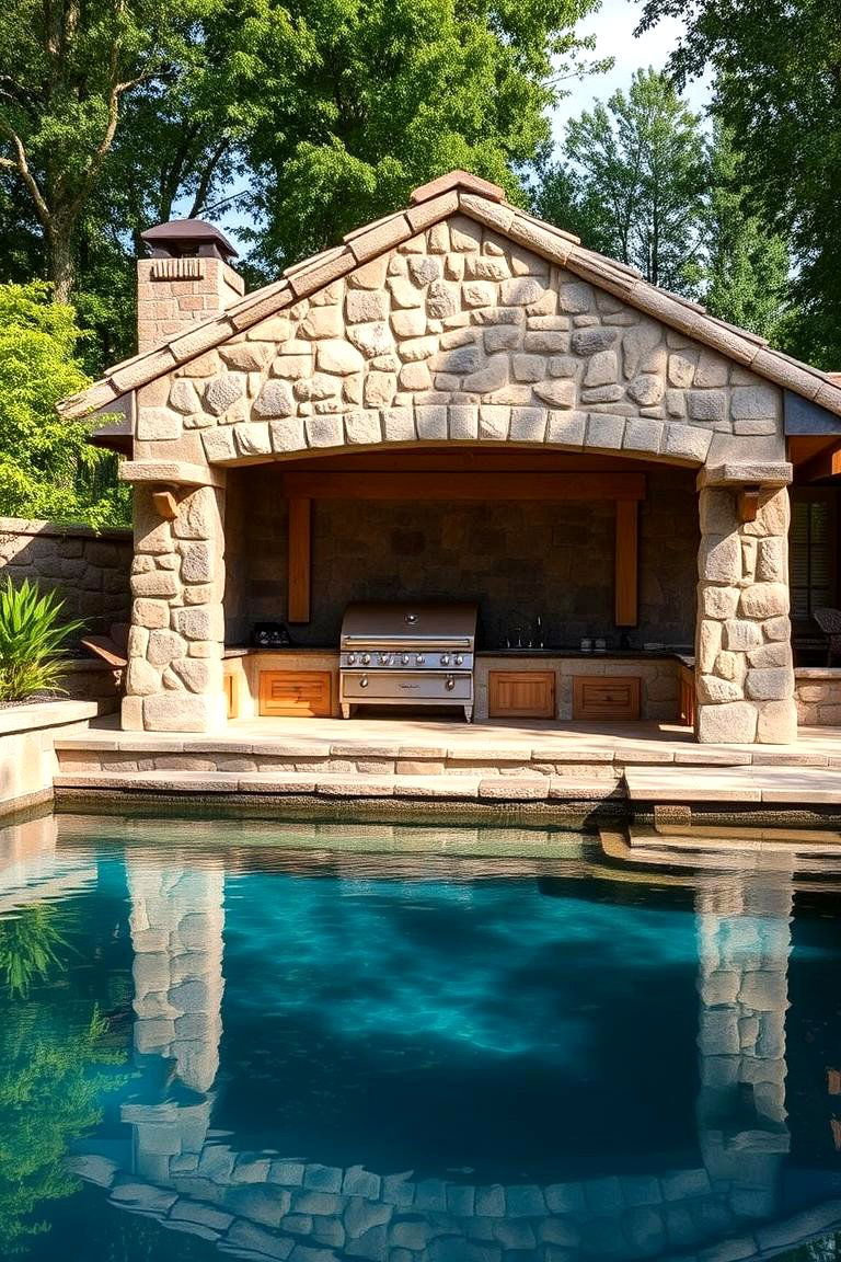 The Rustic Stone Retreat - 24 Pool House With Outdoor Kitchen Ideas