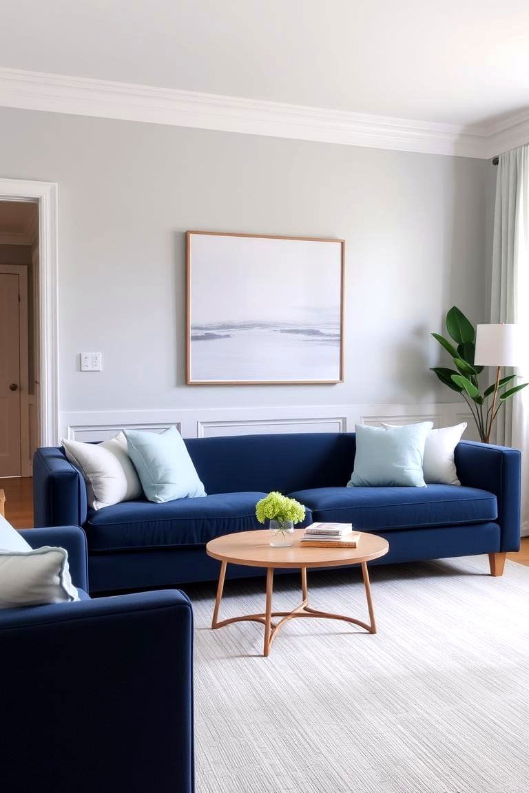 The Serenity of Gray and Blue Combination - 24 Gray Living Room Ideas