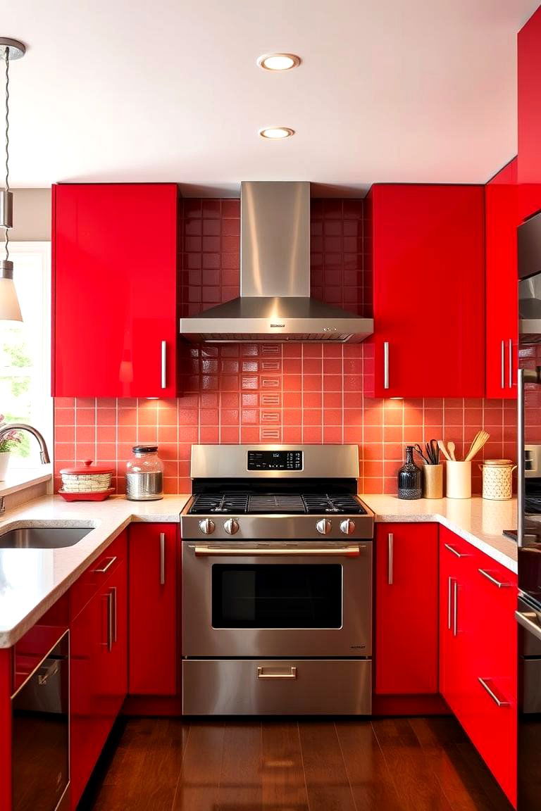 The Sleekness of a Red Kitchen with Stainless Steel Appliances - 24 Red Kitchens