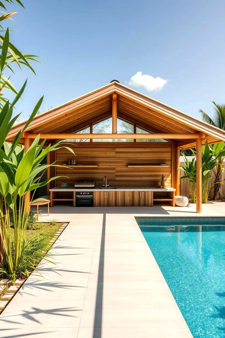 The Sustainable Bamboo Structure - 24 Pool House With Outdoor Kitchen Ideas