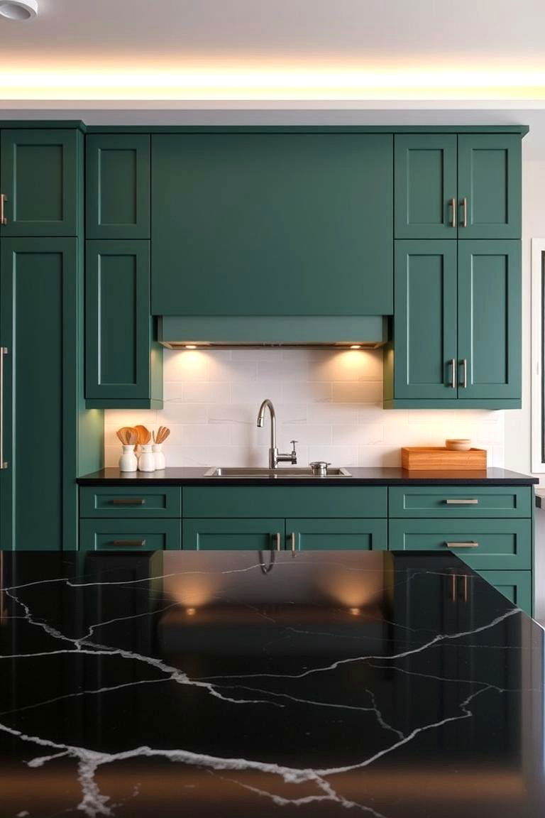 The Timeless Appeal of Green and Black - 24 Green Kitchen Cabinets With Black Countertops