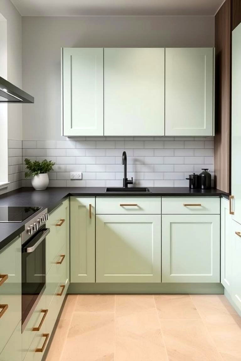 The Versatility of Black Countertops - 24 Green Kitchen Cabinets With Black Countertops