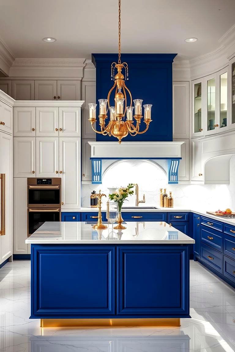 The Versatility of White as a Neutral Base - 24 White Kitchen Cabinets With Blue Island
