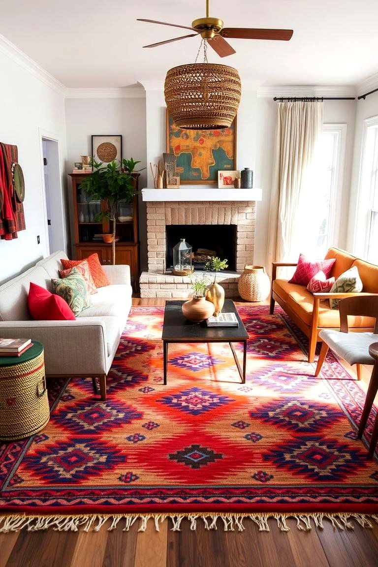 The Vibrant Kilim Rug - 24 Living Room Rug Ideas