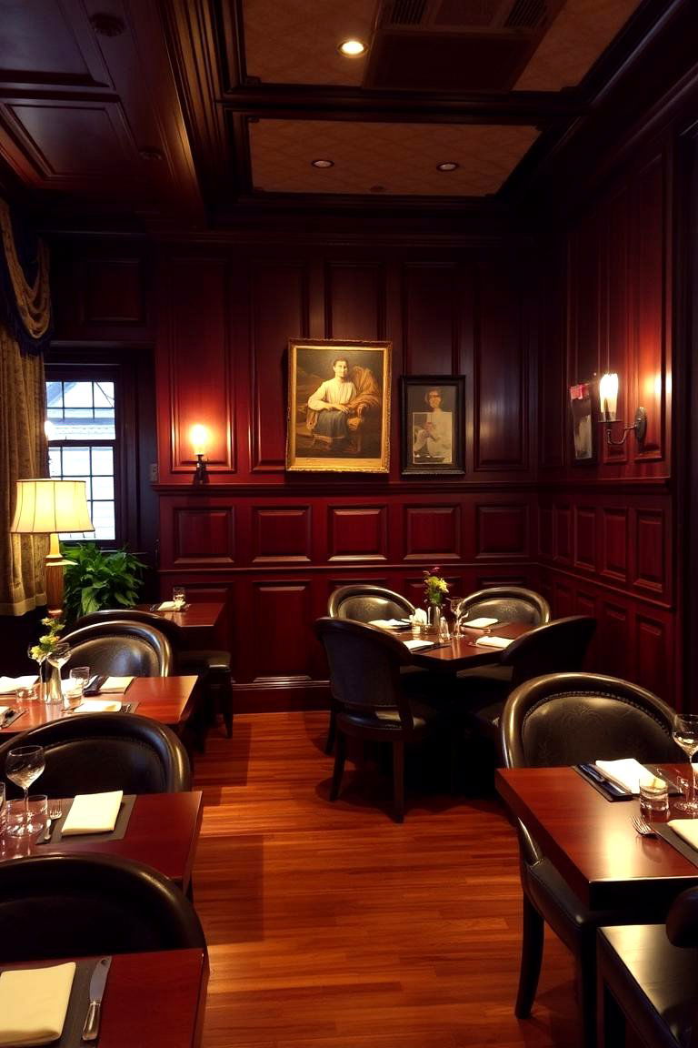 The Warm Embrace of Deep Mahogany Panels - 24 dark wood floor dining room ideas