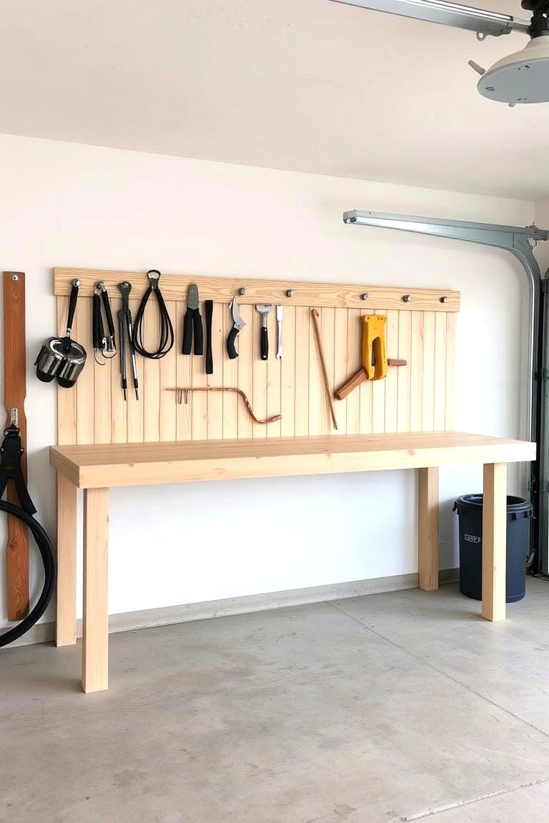 The Workbench Mounted on French Cleats - 24 Garage Workbench Ideas