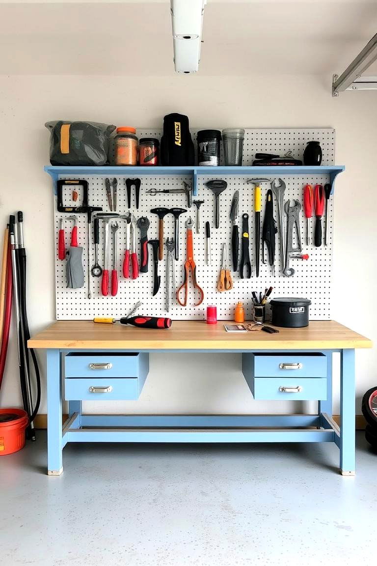 The Workbench with Pegboard Backing - 24 Garage Workbench Ideas