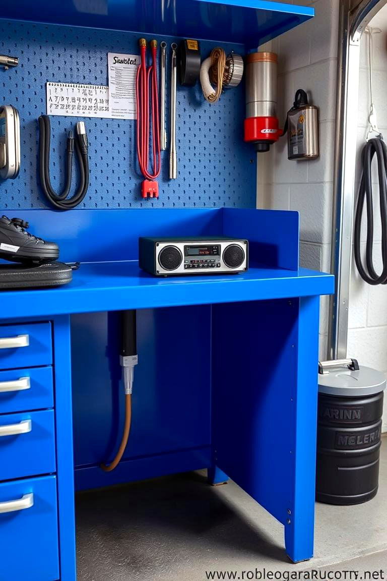 The Workbench with a Built In Radio or Speaker - 24 Garage Workbench Ideas