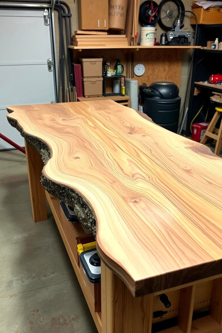 The Workbench with a Live Edge Wood Top - 24 Garage Workbench Ideas