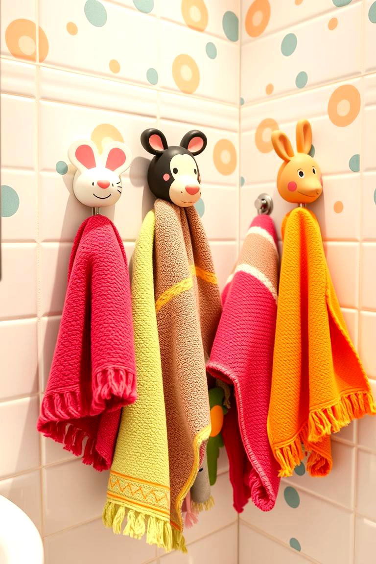 Themed Towel Hooks - 24 Kids Bathroom Ideas