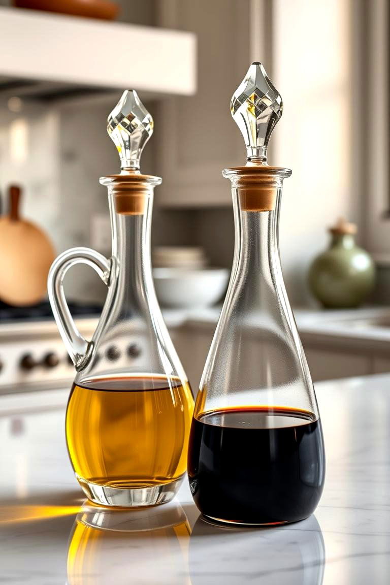 These Elegant Oil and Vinegar Cruets - 24 Kitchen Counter Decor Ideas
