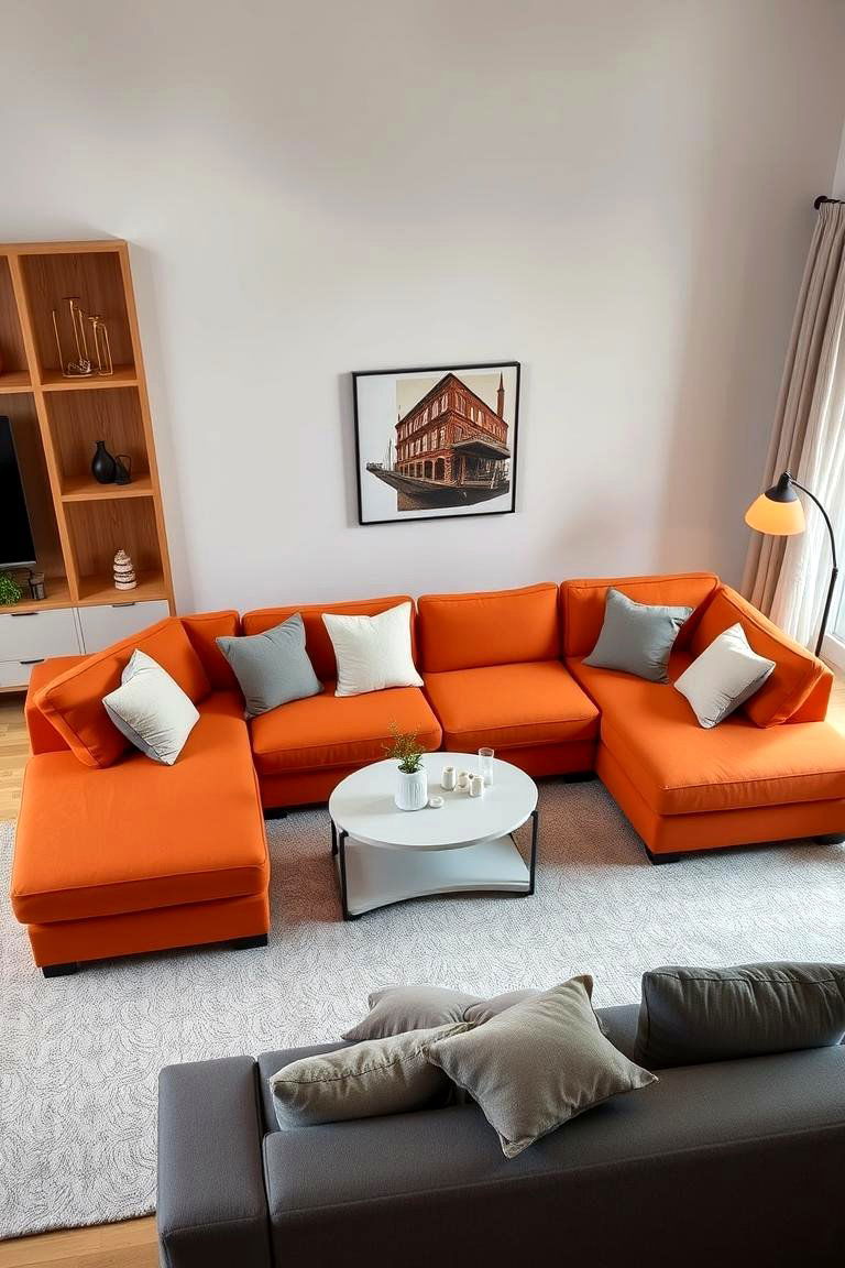 These days modular orange couches offer flexibility - 24 Orange Couch Living Room Ideas