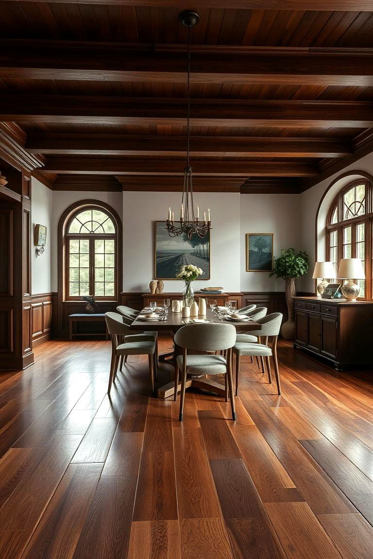 This Classic Charm in Dark Oak Dining - 24 dark wood floor dining room ideas