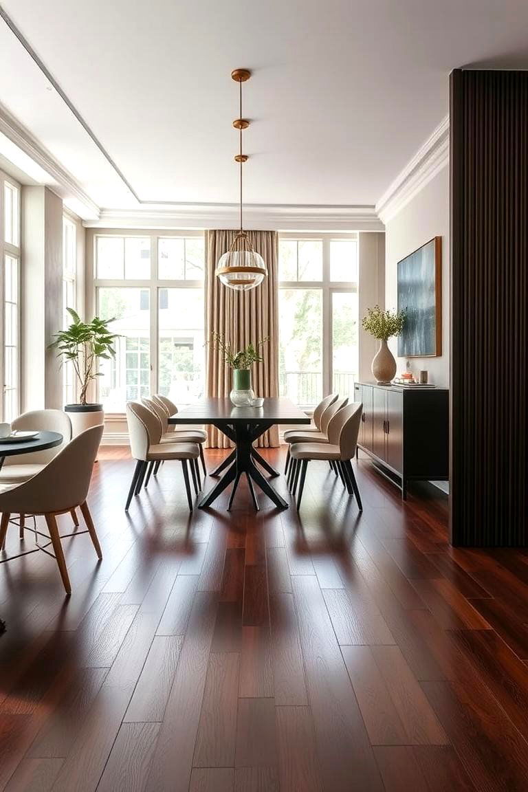 Those Chic and Contemporary Dark Wood Settings - 24 dark wood floor dining room ideas