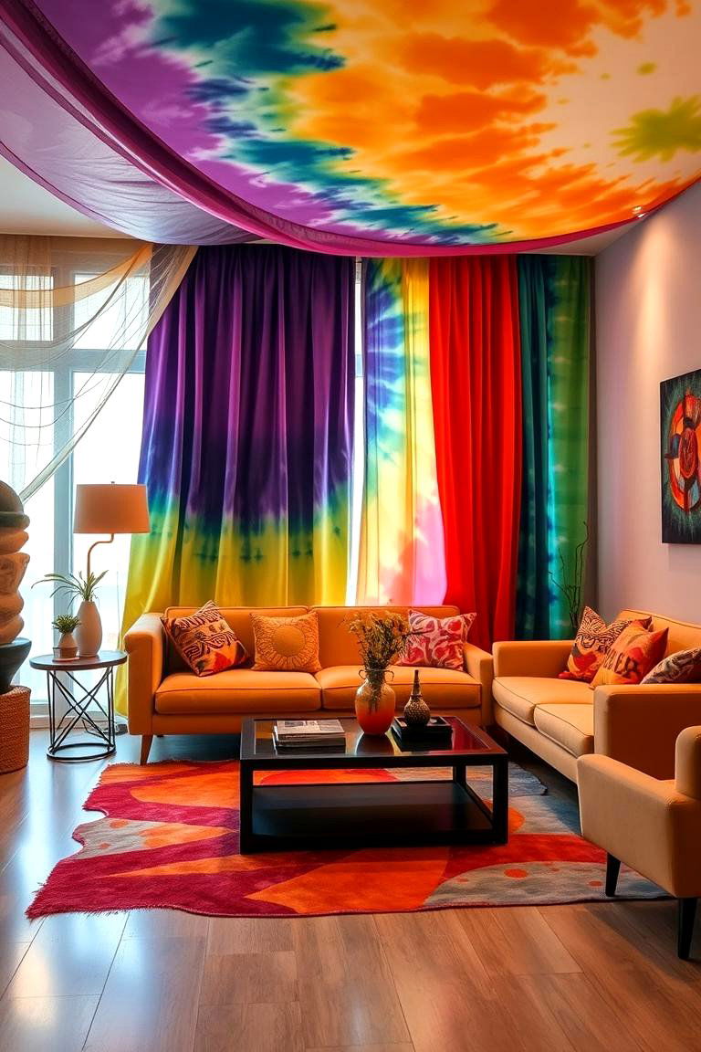 Tie Dye Treasure Vibrant Boho Drapes - 24 Boho Curtain Ideas