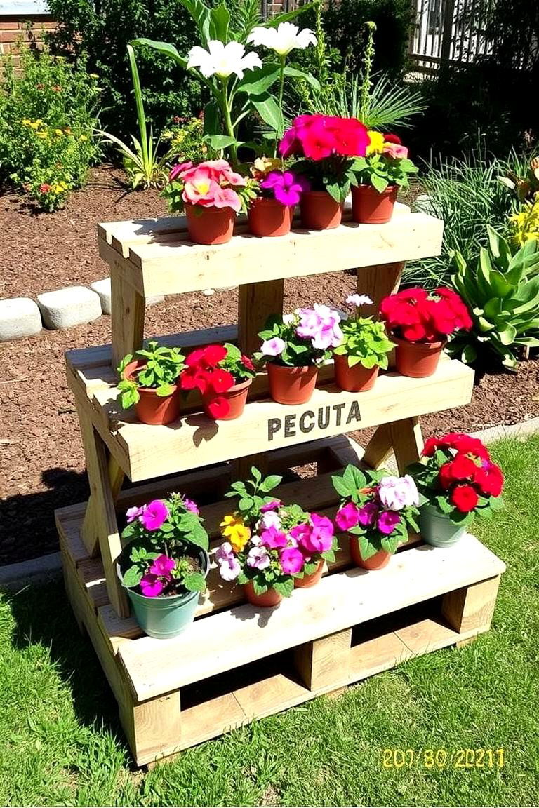 Tiered Flower Display - 24 Pallet Garden Ideas