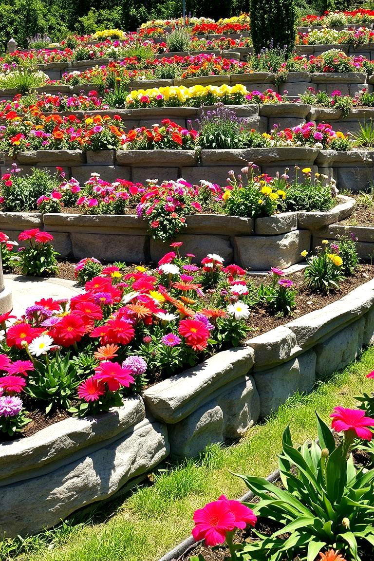 Tiered Flower Haven - 24 Hillside Terraced Garden Ideas