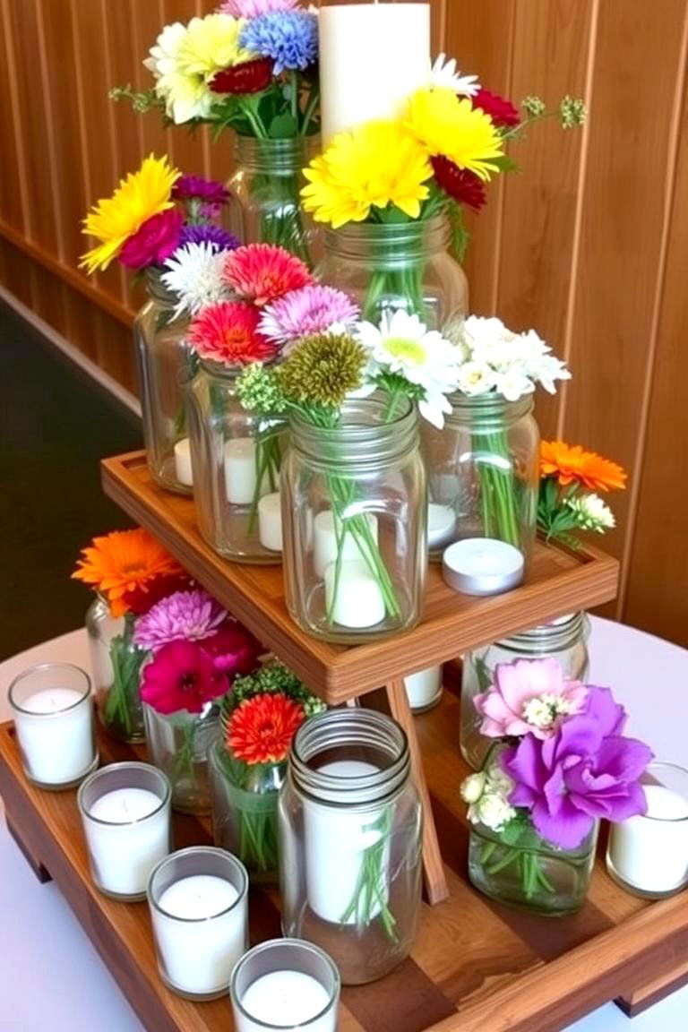 Tiered Mason Jar Centerpiece Arrangements - 24 Mason Jar Centerpiece Ideas