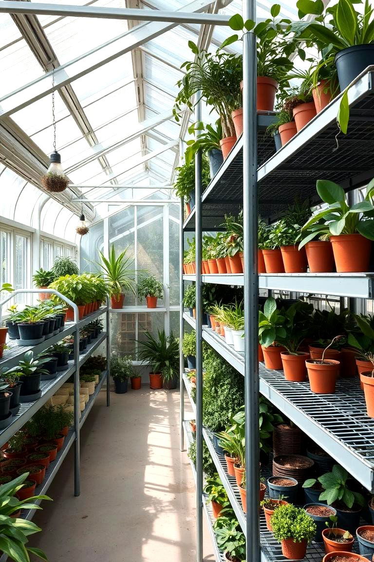 Tiered Metal Shelving Units - 24 Greenhouse Shelving Ideas