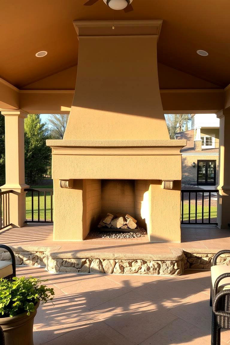 Tiered Outdoor Fireplace for Visual Interest - 24 Porch Fireplace Ideas