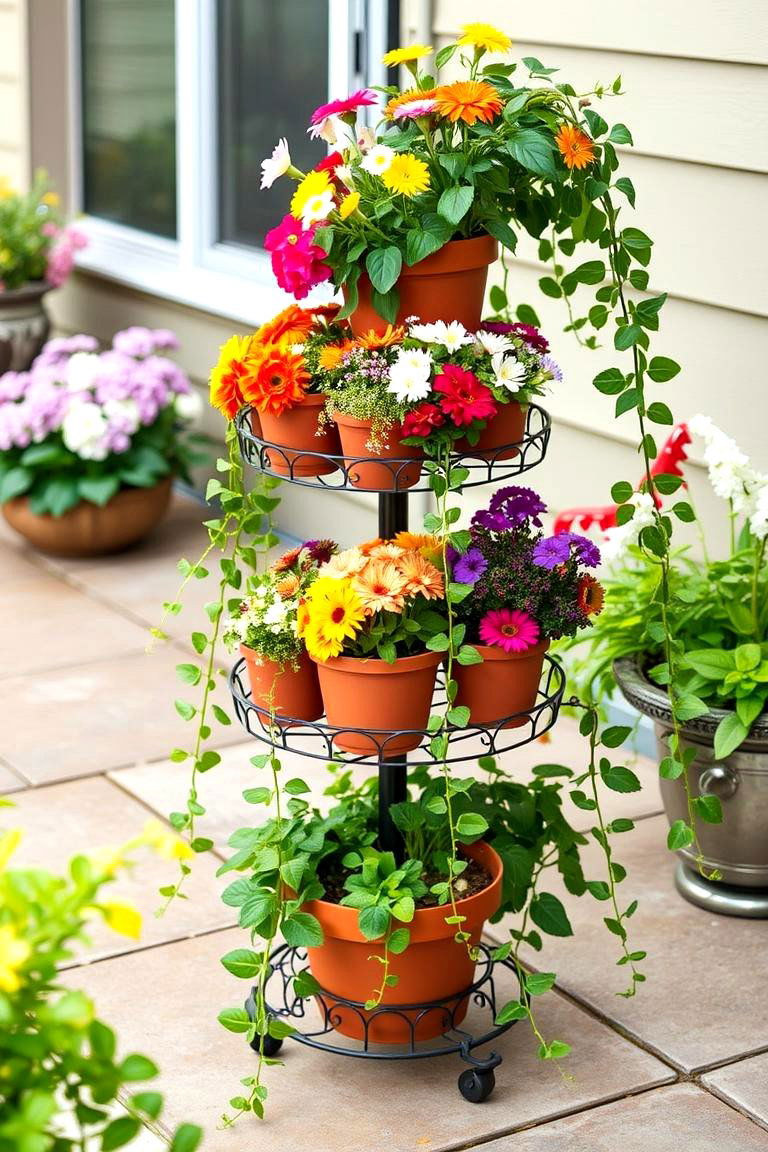 Tiered Plant Stands for Visual Appeal - 24 Patio Small Garden Ideas