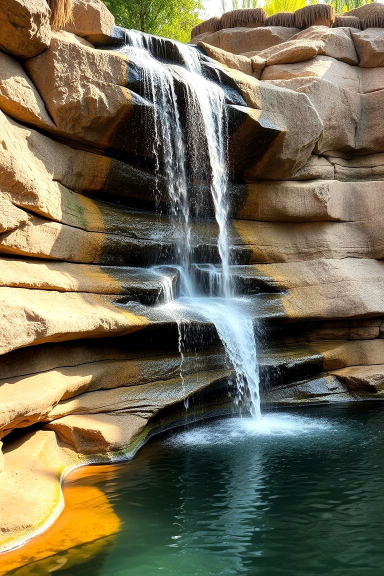 Tiered Rock Waterfall - 24 Small Pool Waterfall Ideas