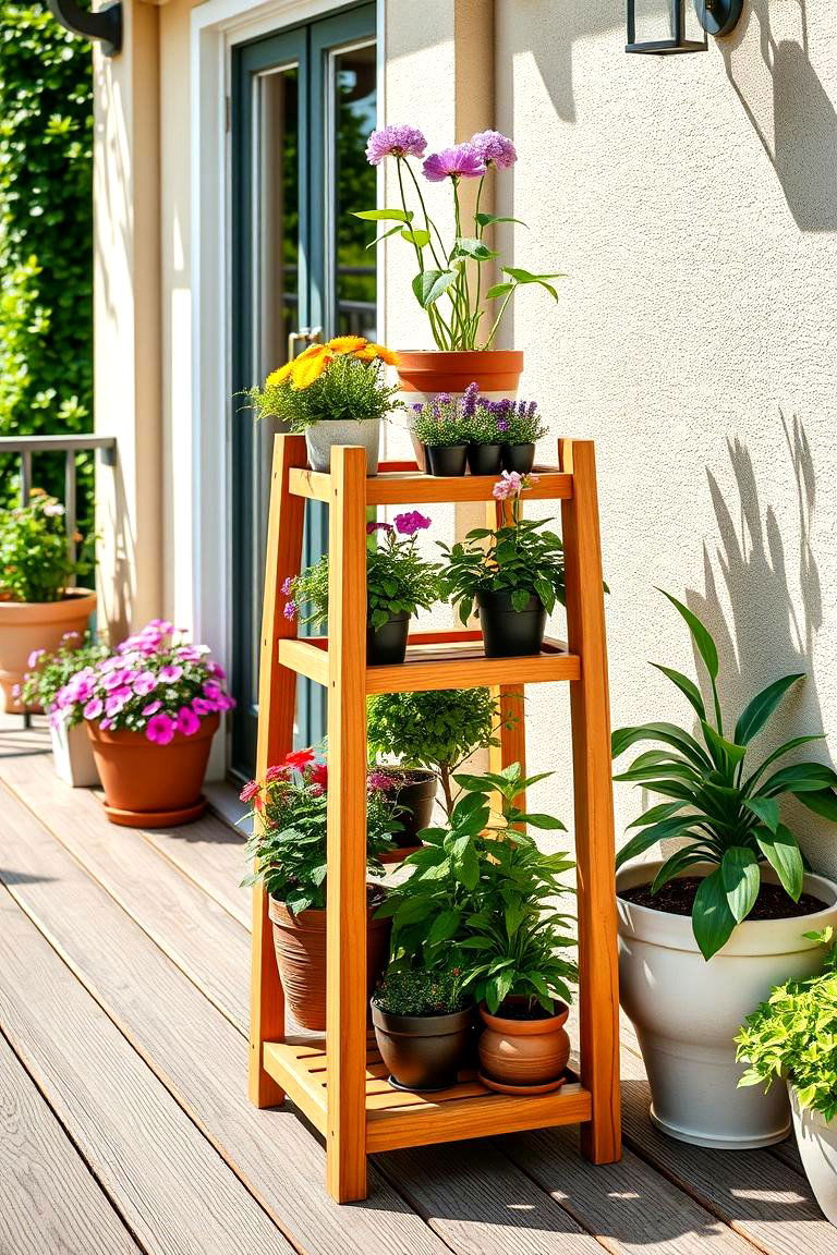 Tiered Wooden Stand - 24 Outdoor Plant Stand Ideas