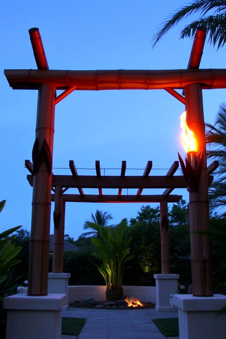 Tiki Torches for Tropical Flair - 24 Pergola Lighting Ideas