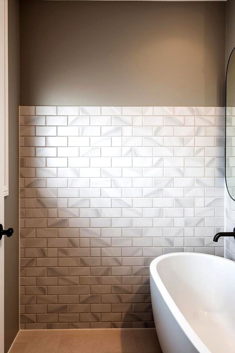 Tiled Accent Wall - 24 Japandi Bathroom Ideas