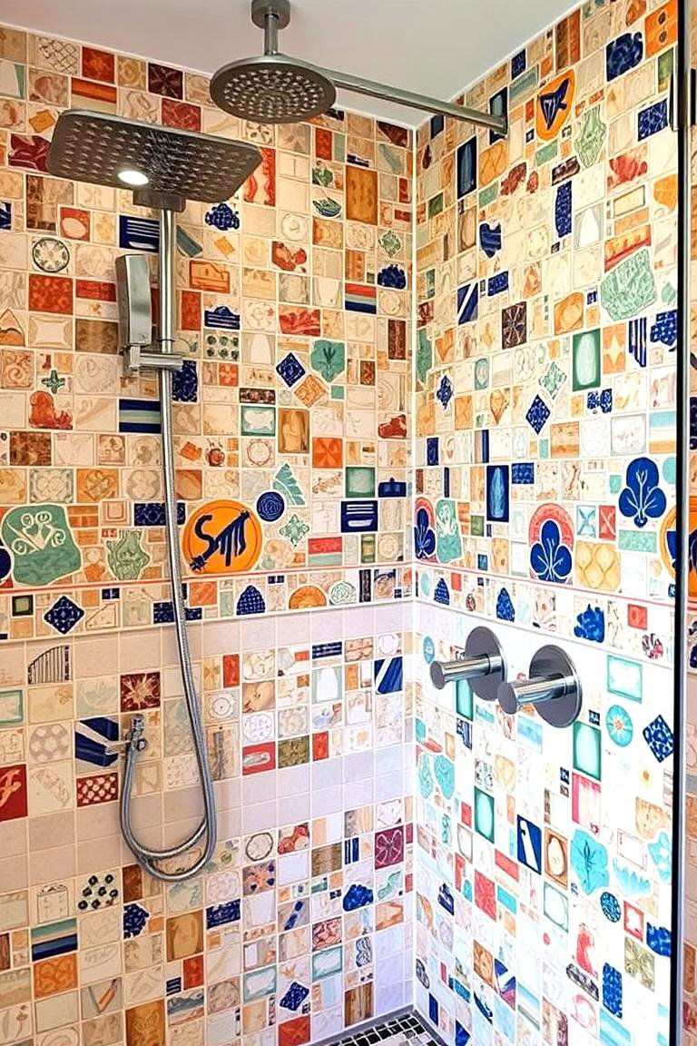 Tiled Accent Wall Shower - 24 Luxury Shower Ideas