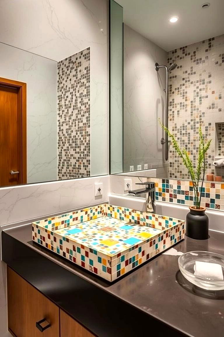 Tiled Design Statement Tray - 24 Bathroom Tray Ideas