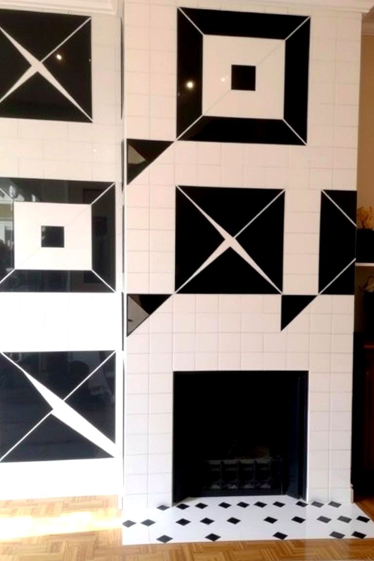 Tiled Fireplace with Geometric Patterns - 24 Fireplace Wall Ideas