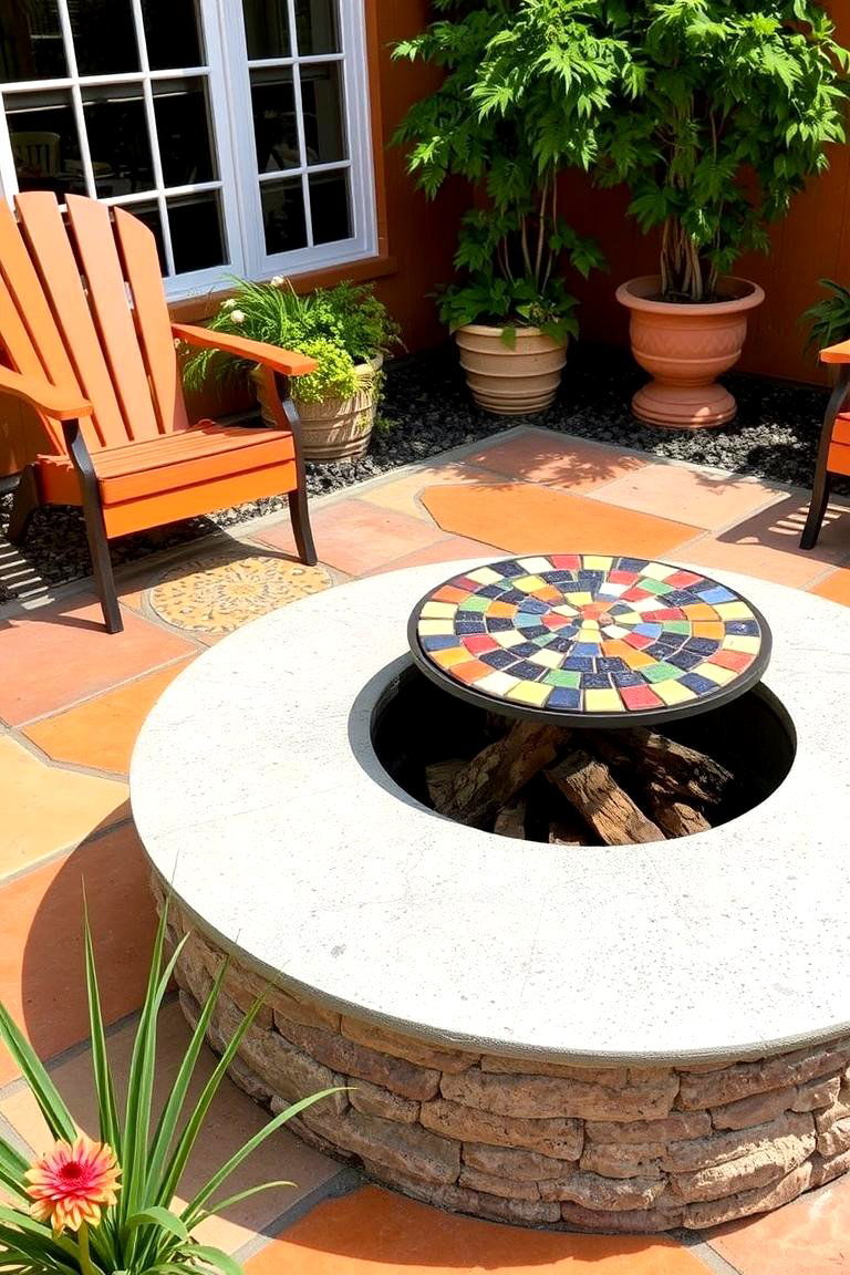 Tiled Top Concrete Fire Pit for Visual Appeal - 24 Concrete Paver Patio Fire Pit Ideas