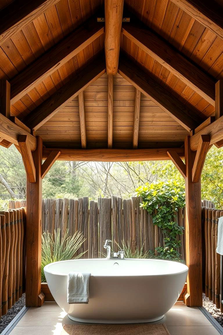Timber Framed Canopy Bathroom - 24 Rustic Outdoor Bathroom Ideas