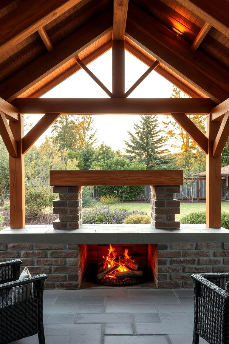 Timber Framed Outdoor Hearth - 24 Rustic Outdoor Fireplace Ideas