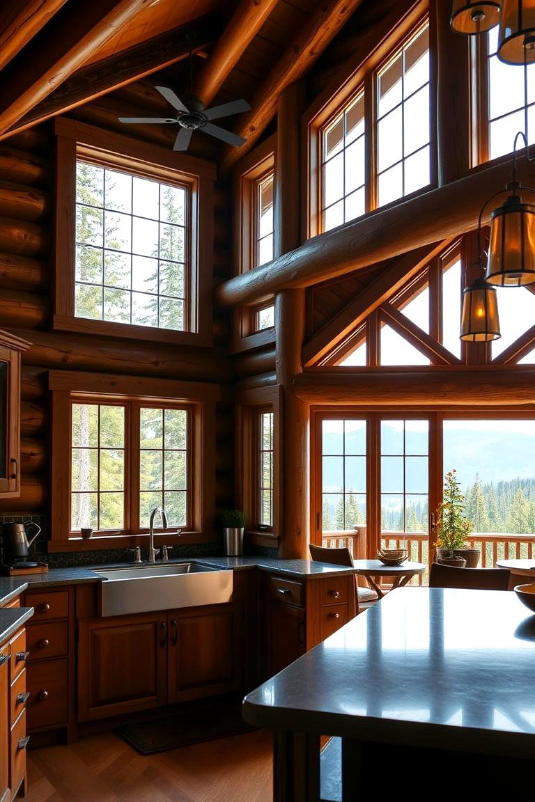 Timber Framed Windows - 24 Log Cabin Kitchen Design Ideas