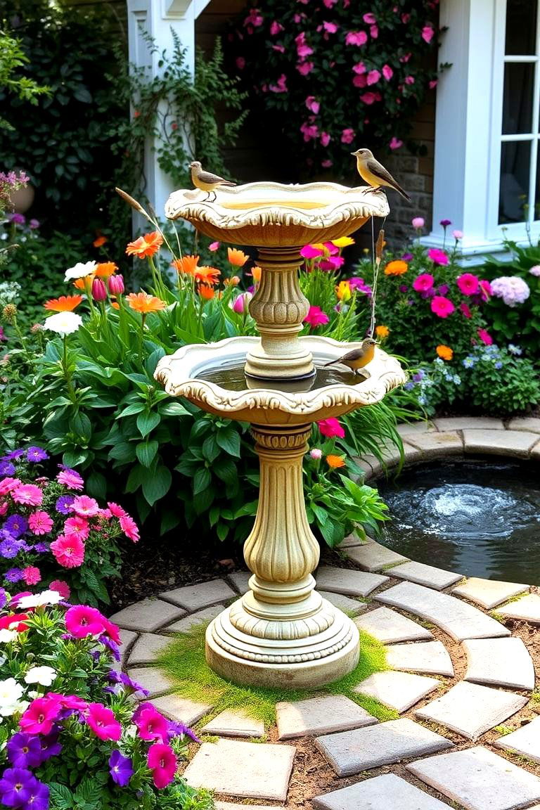 Timeless Bird Bath Garden - 24 Vintage Garden Ideas