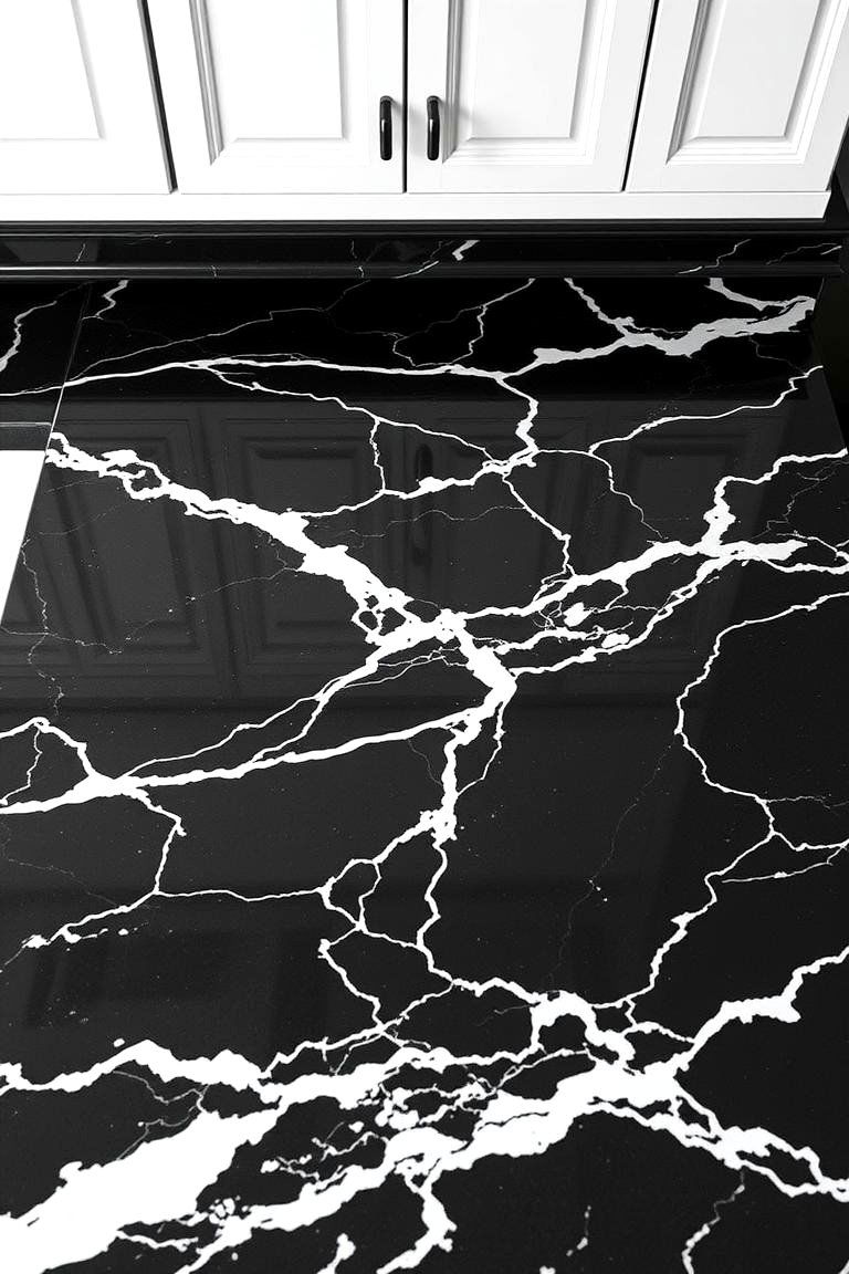 Timeless Black Marble Countertops with White Accents - 24 black white and gold kitchen ideas
