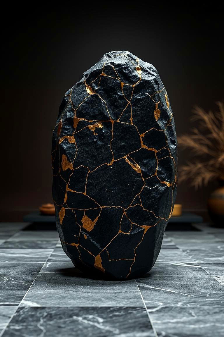 Timeless Black and Gold Stone Centerpiece - 24 Black and Gold Centerpiece Ideas