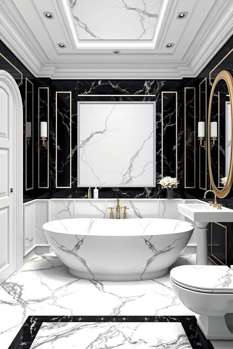 Timeless Black and White with Marble Touches - 24 Black and White Bathroom Ideas