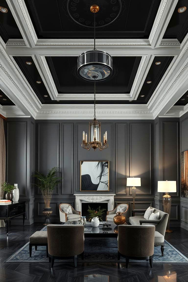 Timeless Chic Design - 24 Black Ceiling With Grey Walls