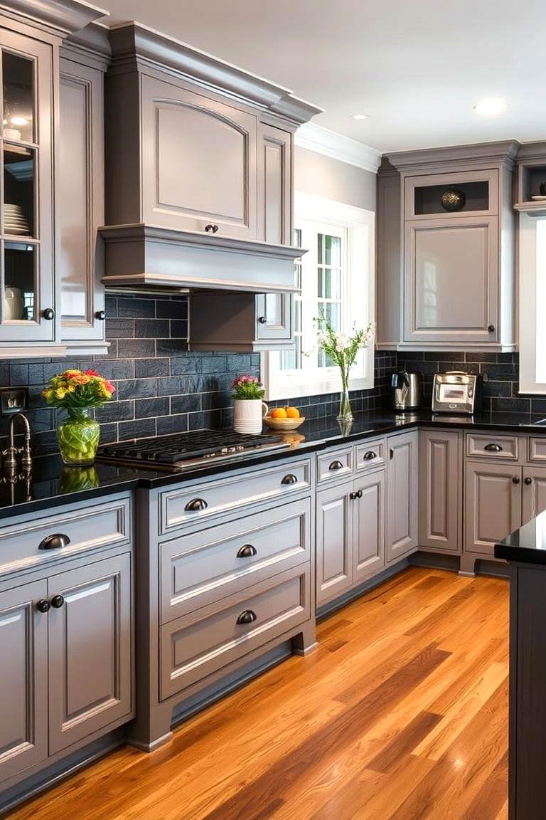 Timeless Classic Charm - 24 Kitchen With Gray Cabinets And Black Countertops Ideas