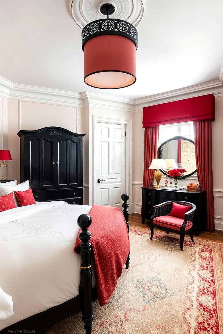 Timeless Classic Charm - 24 red black and white bedroom ideas