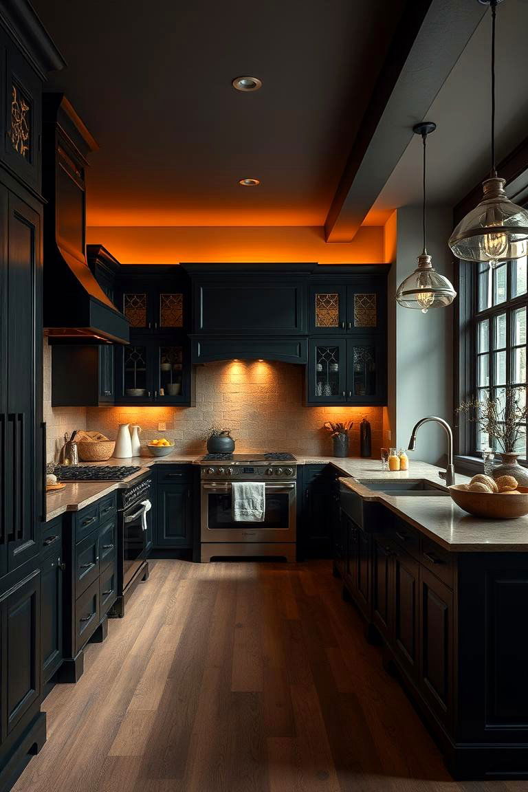 Timeless Dark Kitchen with Warm Ambience - 24 Dark Kitchen Ideas