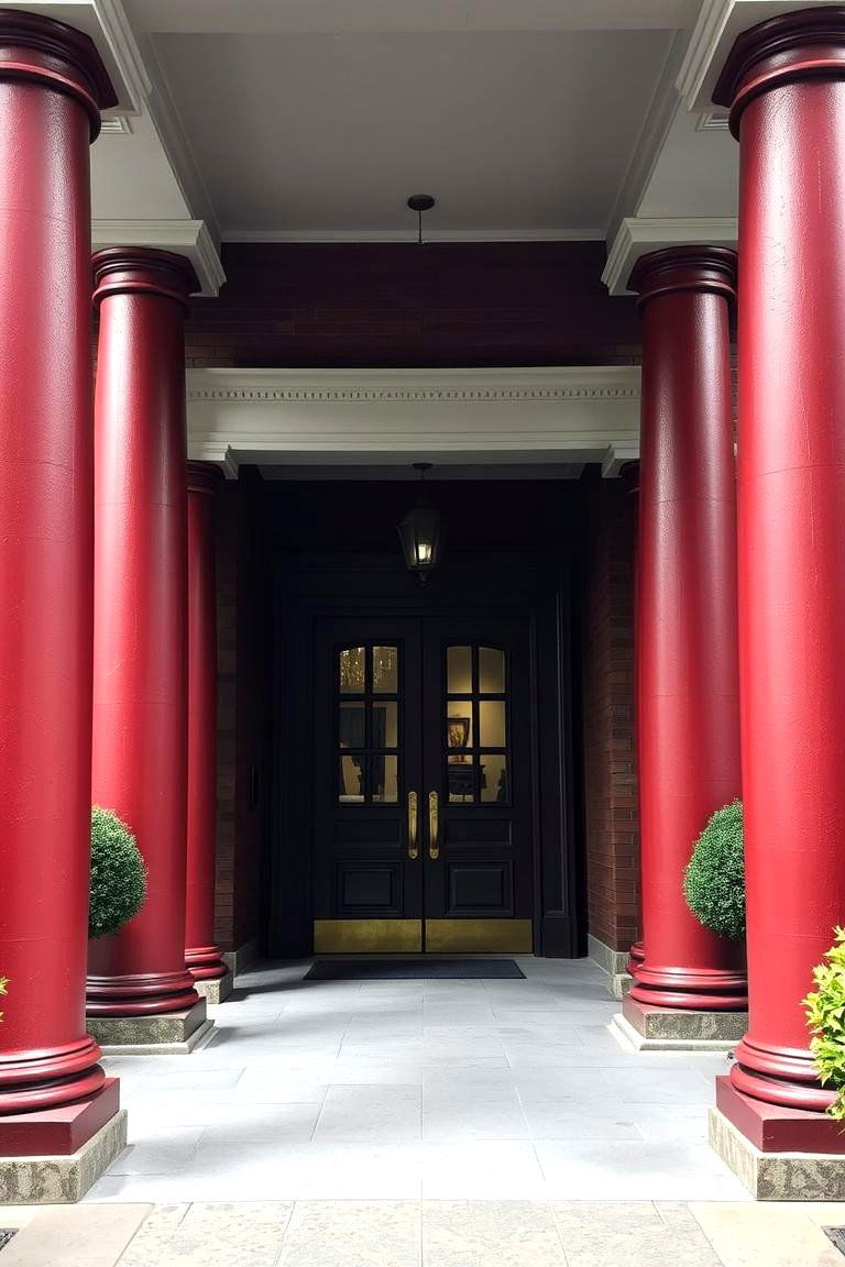 Timeless Dark Red Columns - 24 Dark Red House Exterior Ideas