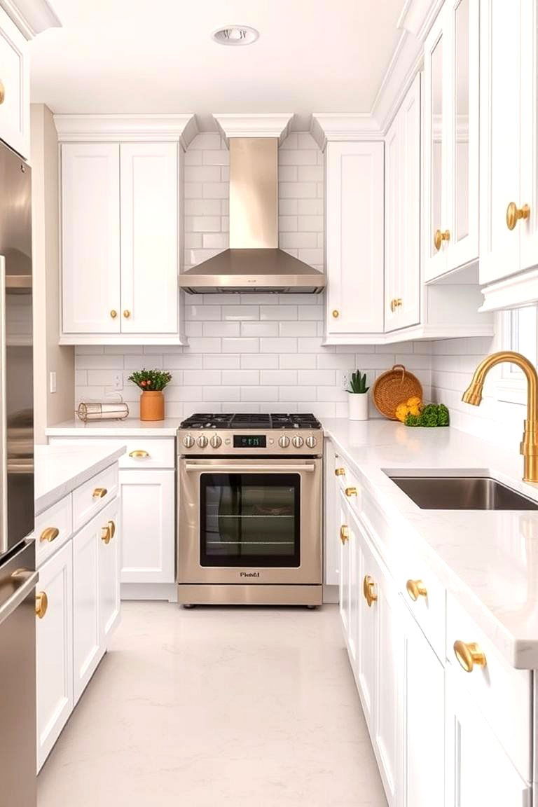 Timeless Elegance Defined - 24 White Kitchen Cabinets With Gold Hardwar