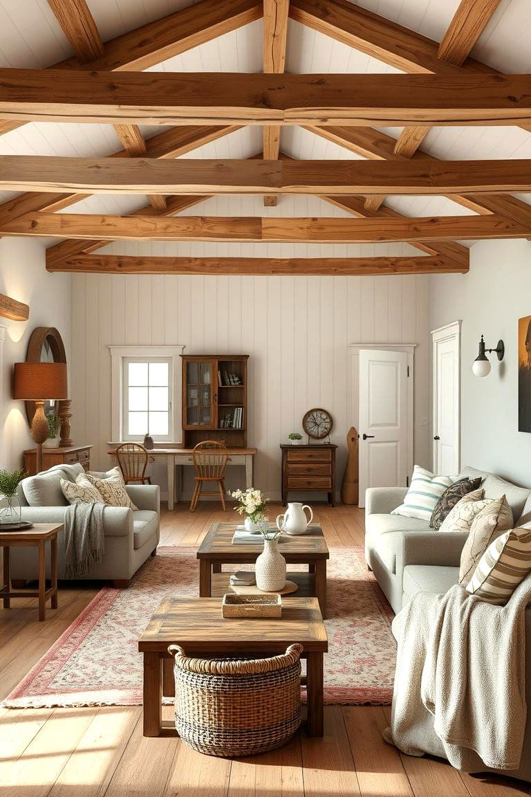 Timeless Farmhouse Appeal - 24 Exposed Beam Living Room Ideas