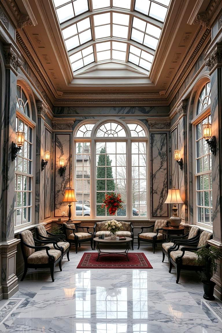 Timeless Marble Accents for Luxurious Touch - 24 Victorian Sunroom Ideas